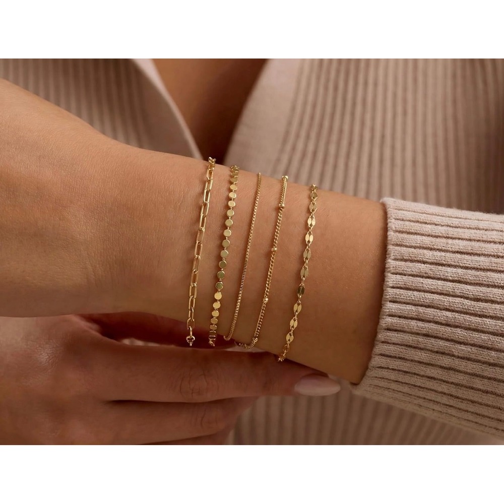 Dainty Bracelets Set of 5 Wrist Jewelry NEW‎ in box 14k Gold Plated Layering